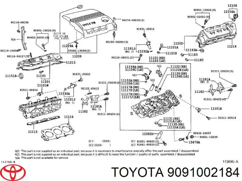 Болт головки блока цилиндров (ГБЦ) Toyota 9091002184
