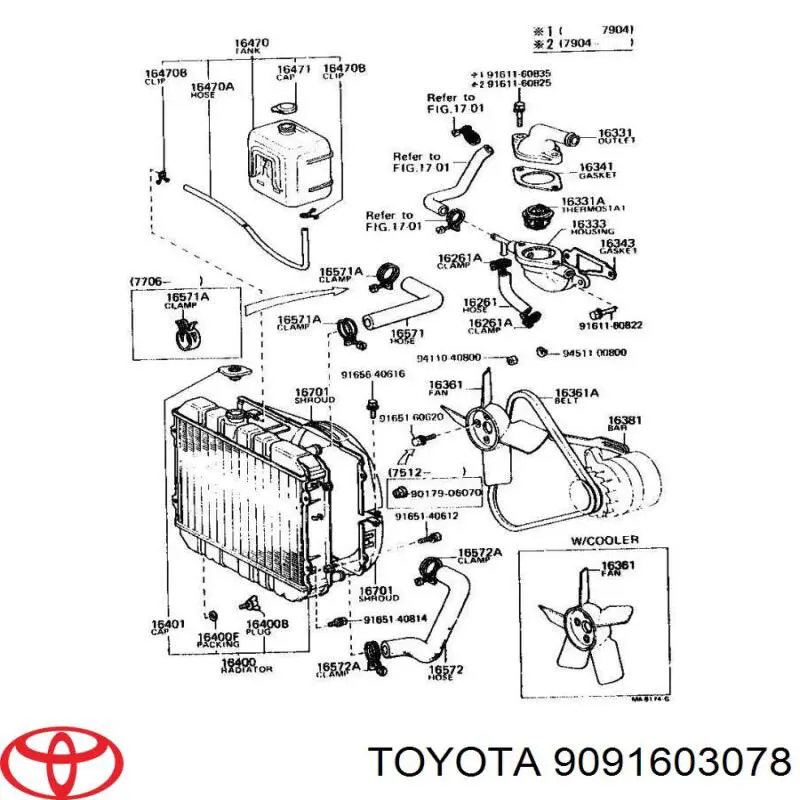 Termostato, refrigerante 9091603078 Toyota