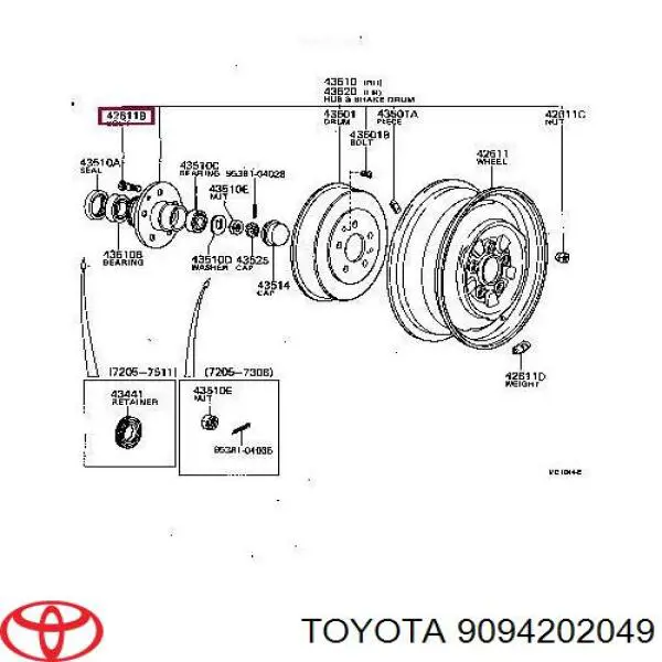 Шпилька колесная передняя 9094202049 Toyota