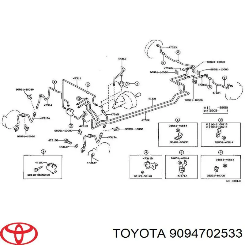 Задний тормозной шланг 9094702533 Toyota