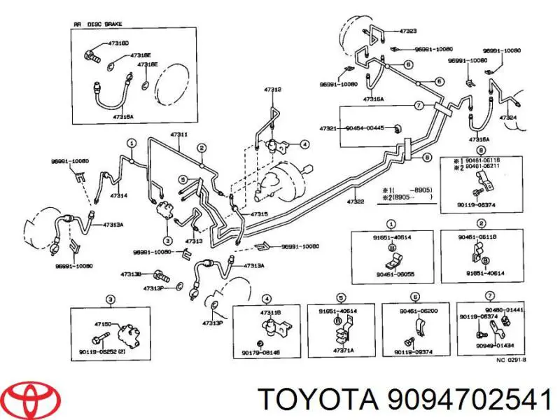 Задний тормозной шланг 9094702541 Toyota