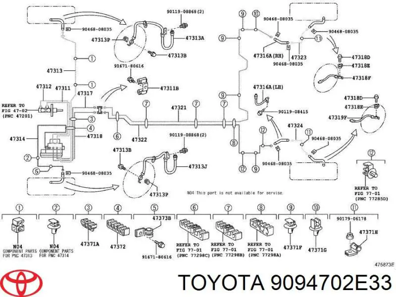 9094702E33 Toyota шланг тормозной передний правый
