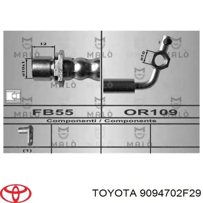 Передний левый тормозной шланг Toyota 9094702A27