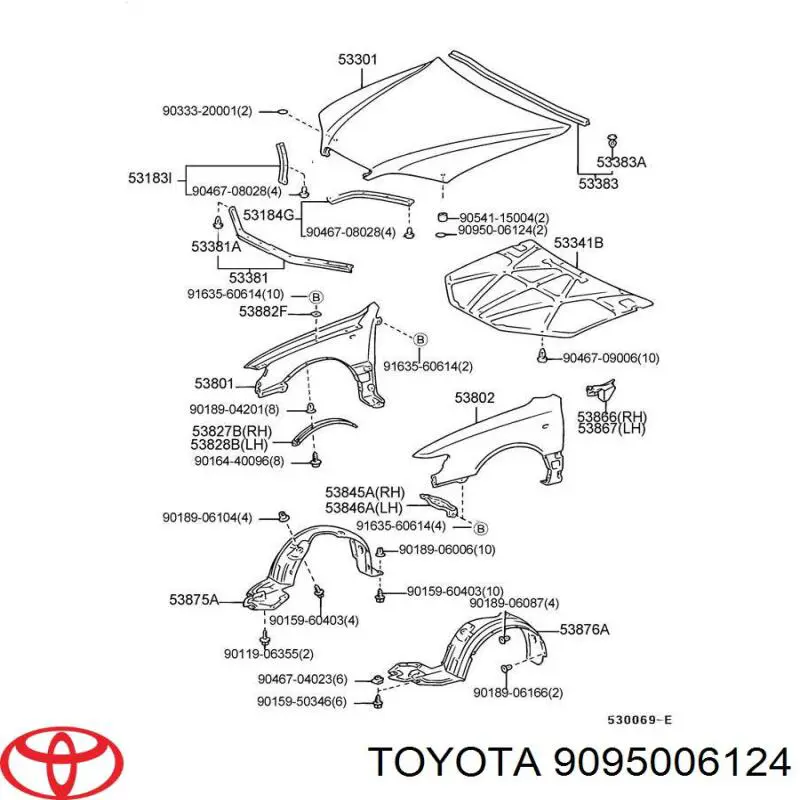 9095006124 Toyota датчик открывания капота