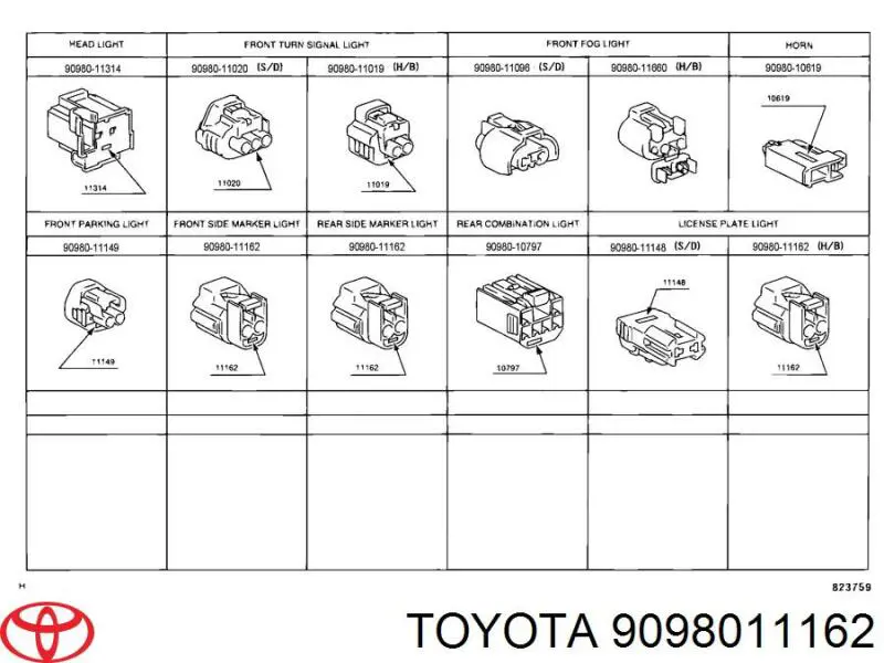 Разъем (фишка) заднего фонаря Toyota 9098011162 цена, от 8.22 USD
