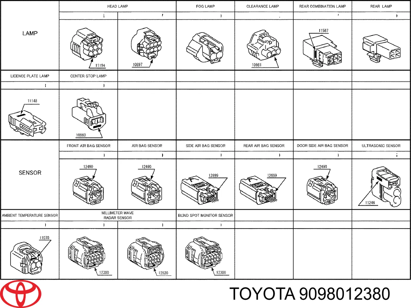 9098012380 Toyota разъем (фишка датчика контроля мертвой зоны)