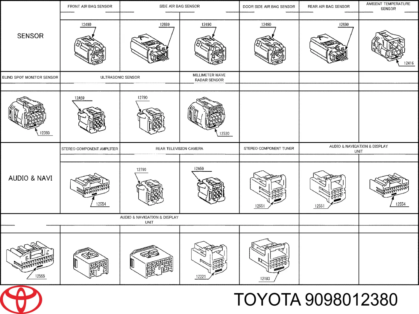 Разъем (фишка) датчика контроля мертвой зоны Toyota 9098012380 цена, от 6.17 USD