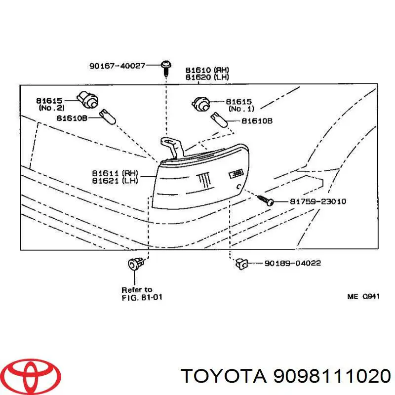 Лампочка плафона освещения салона/кабины Toyota 9098111020