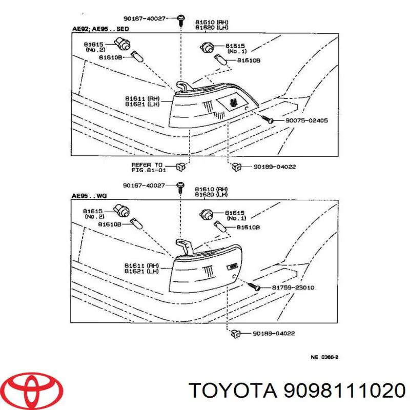 Lámpara, luz interior/cabina 9098111020 Toyota