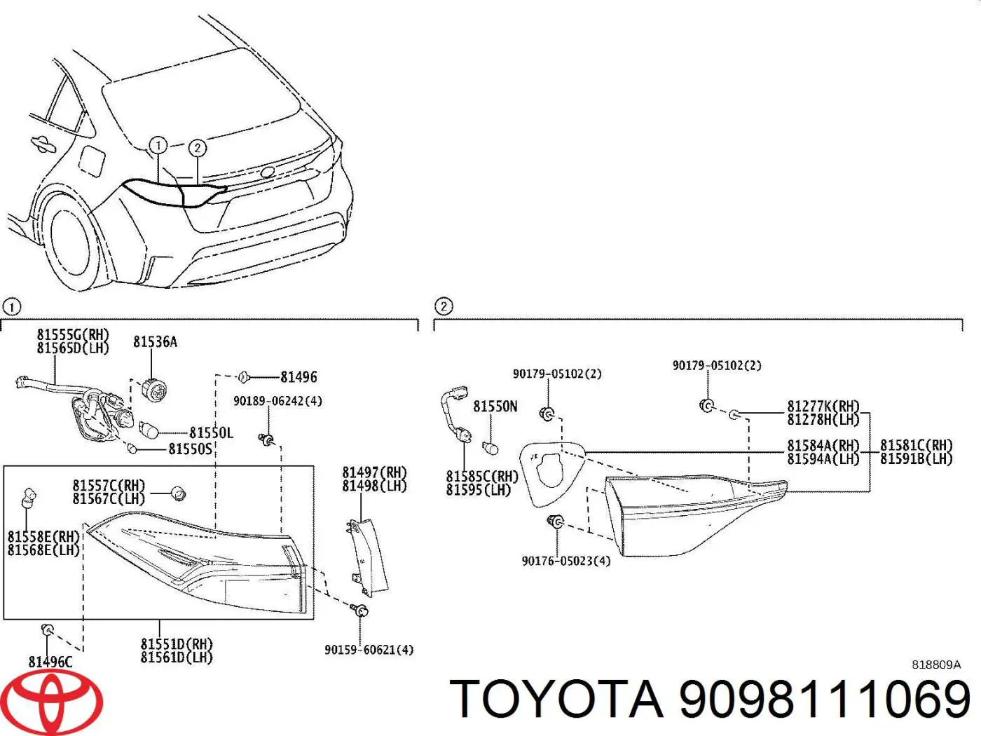 Лампочка плафона освещения салона/кабины Toyota 9098111069