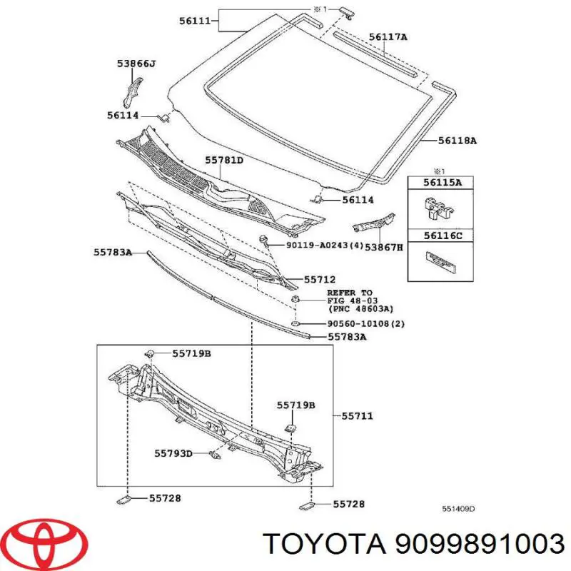 Уплотнитель лобового стекла верхний 9099891003 Toyota