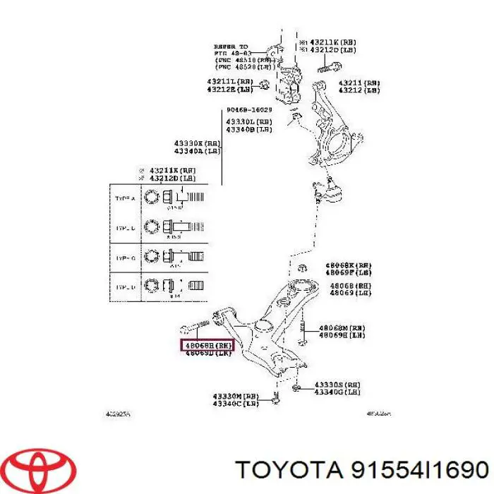 Болт крепления переднего рычага, нижнего Toyota 91554L1690