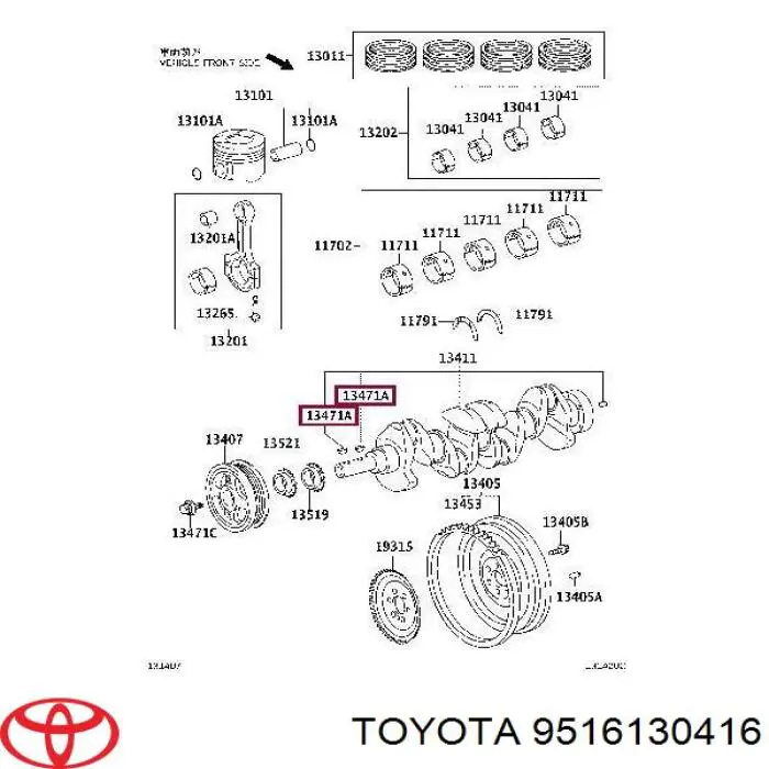 Шпонка коленвала Toyota 9516130416 цена, от 1.29 USD