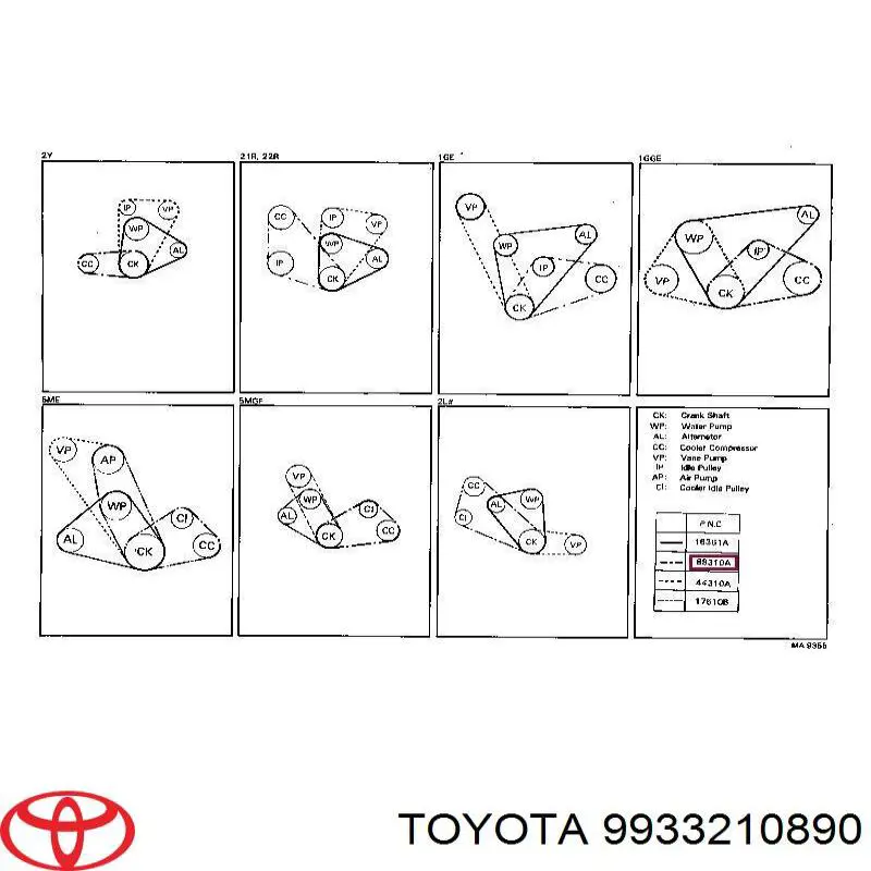 Correa trapezoidal 9933210890 Toyota