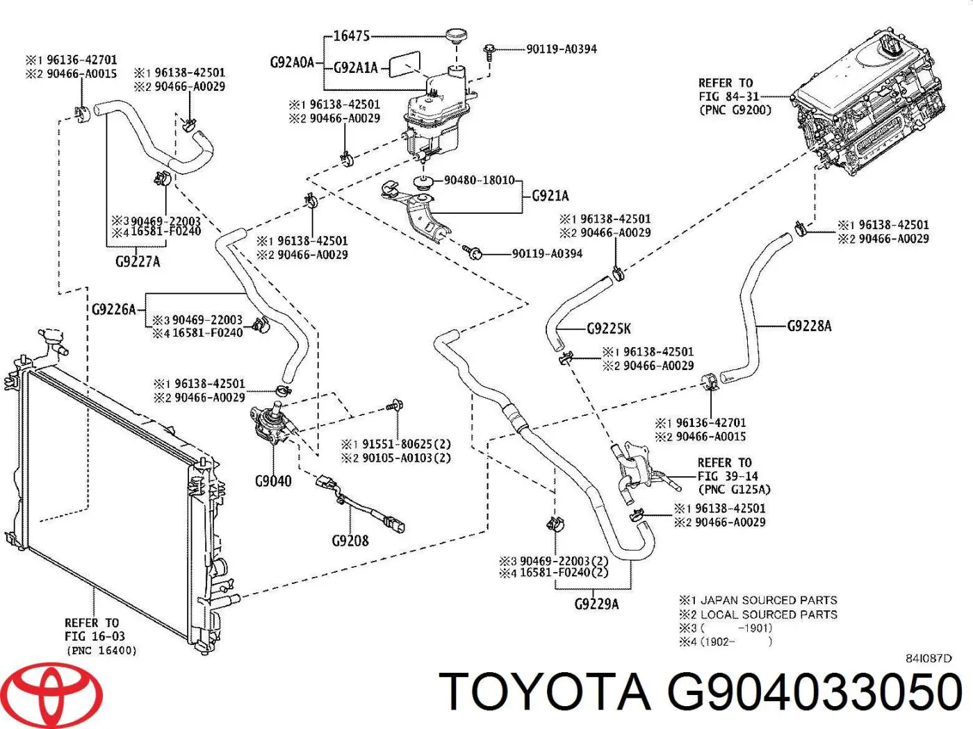 G904033050 Toyota bomba de água (bomba de esfriamento, adicional elétrica)