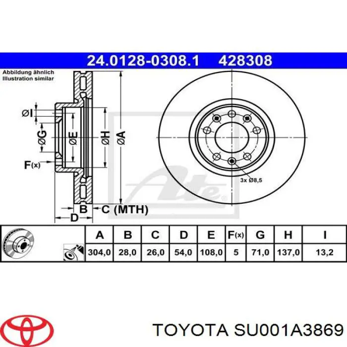 SU001A3869 Toyota диск тормозной передний