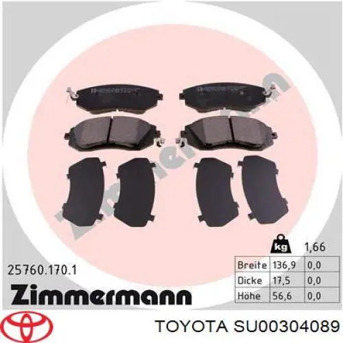 Передние тормозные колодки SU00304089 Toyota