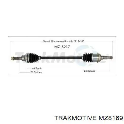 Полуось (привод) передняя левая MZ8169 Trakmotive/Surtrack