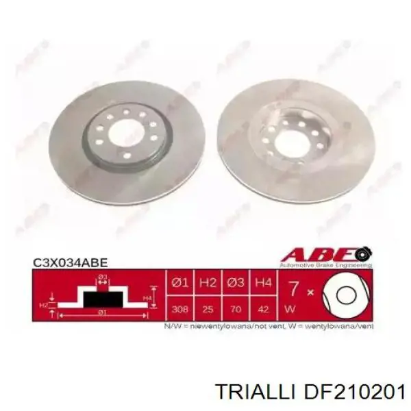 Передние тормозные диски DF210201 Trialli