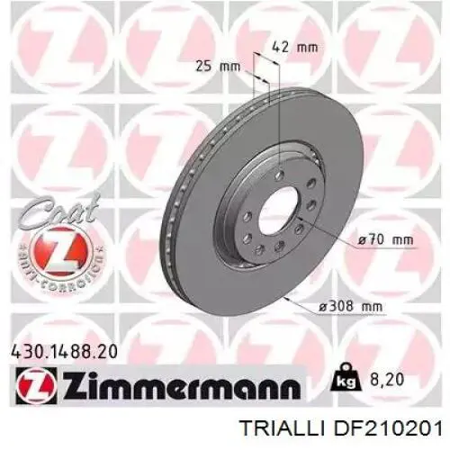 Тормоз дисковый передний Trialli DF210201 цена, от 48.47 USD