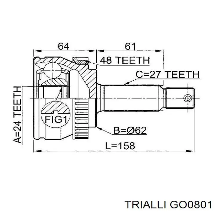 GO0801 Trialli полуось (привод передняя правая)