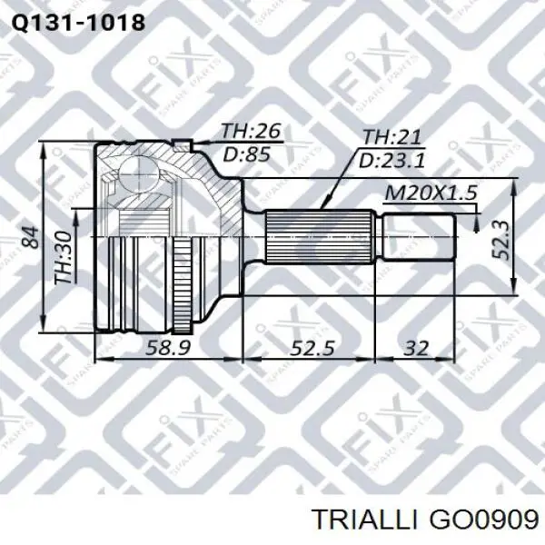 ШРУС внутрішній, передній, лівий GO0909 Trialli