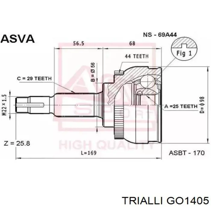 ШРУС наружный передний GO1405 Trialli