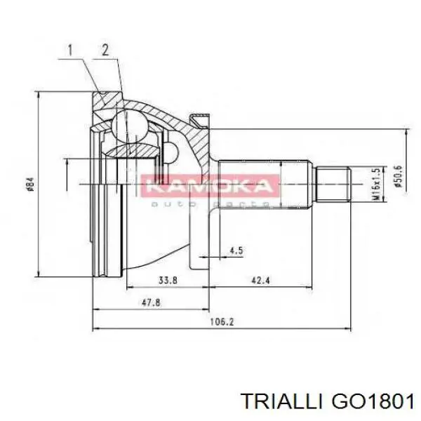 Шарнір різних кутових швидкостей передній GO1801 Trialli