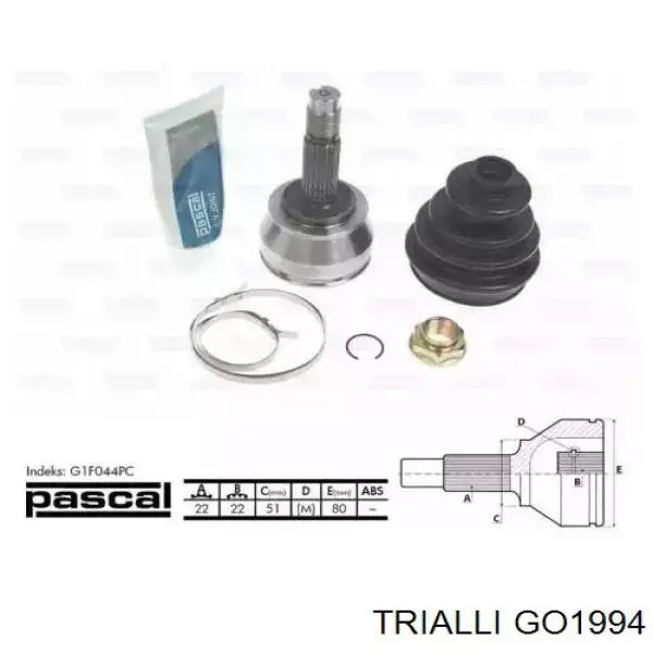 ШРУС наружный передний GO1994 Trialli