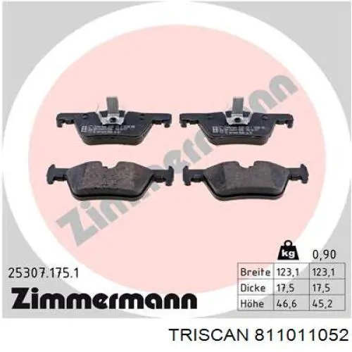 Купить 811011052 Triscan Колодки тормозные задние, дисковые