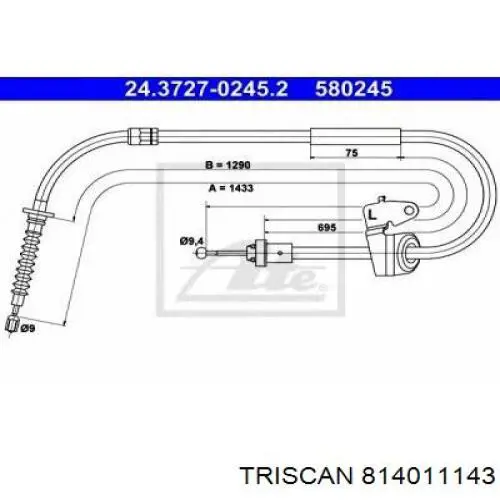 Купить 814011143 Triscan Трос стояночного тормоза задний левый
