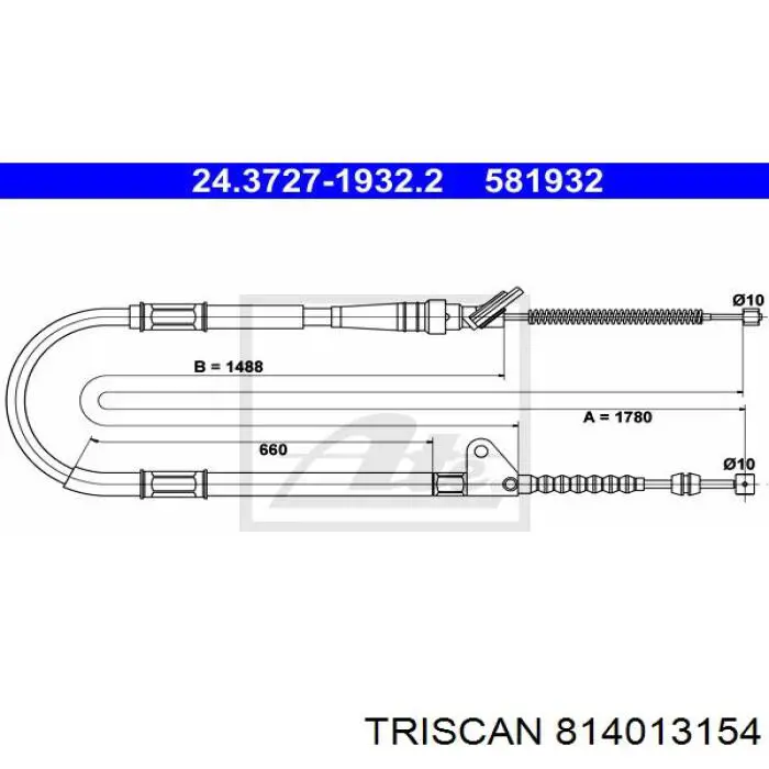 Трос ручного тормоза задний Triscan 814013154 цена, от 13.68 USD
