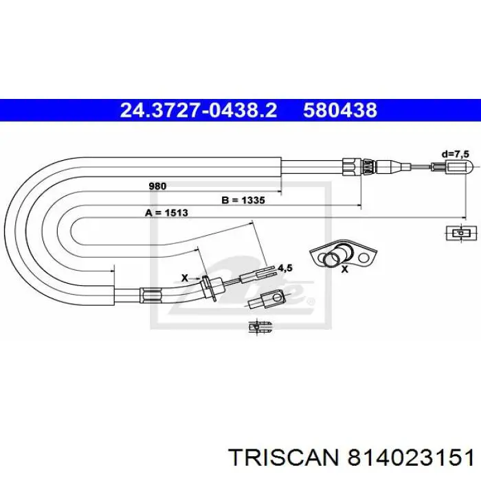 814023151 Triscan Трос ручного тормоза задний правый/левый