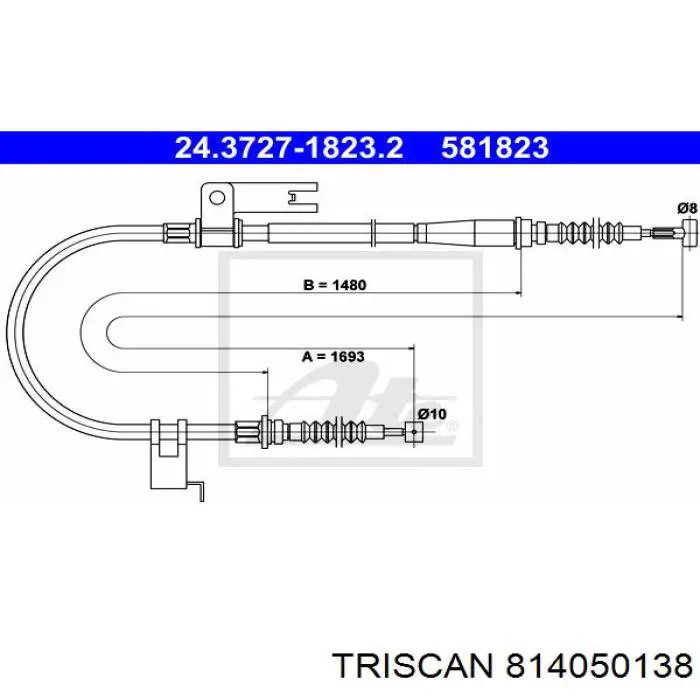 Cable de freno de mano trasero izquierdo 814050138 Triscan