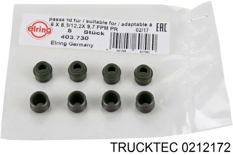 02.12.172 Trucktec сальник клапана (маслосъемный, впуск/выпуск)