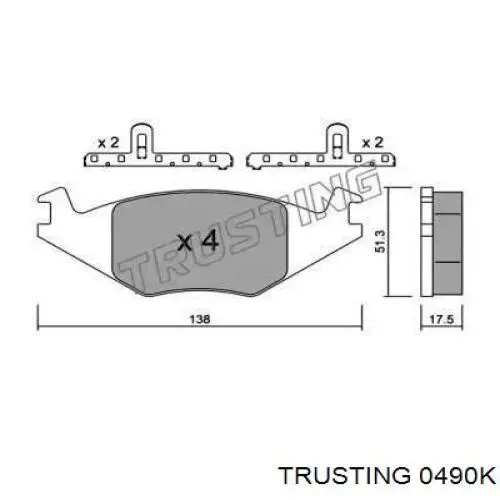 Передние тормозные колодки 0490K Trusting