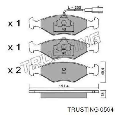 Передние тормозные колодки 0594 Trusting