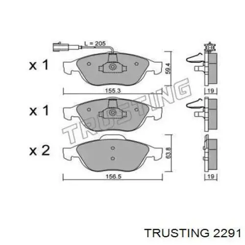 Передние тормозные колодки 2291 Trusting