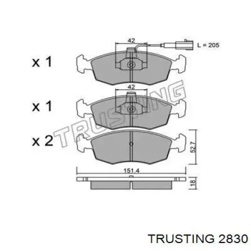 283.0 Trusting колодки тормозные передние дисковые