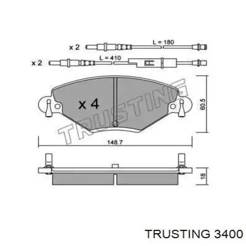 340.0 Trusting колодки тормозные передние дисковые