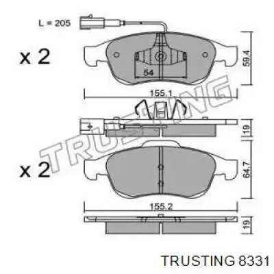 Передние тормозные колодки 8331 Trusting