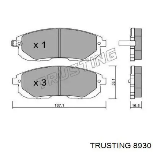 8930 Trusting колодки тормозные передние дисковые