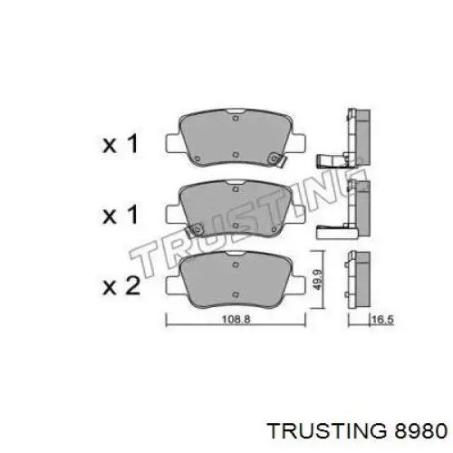 Задние тормозные колодки 8980 Trusting