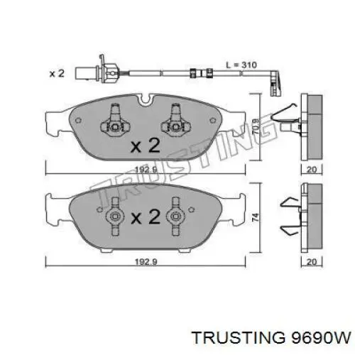 Передние тормозные колодки 9690W Trusting