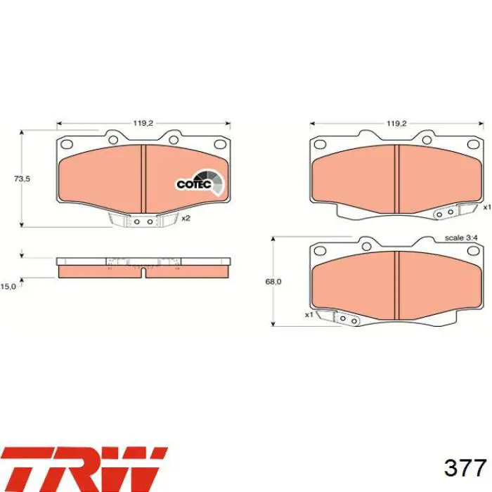 Kit de montaje, zapatas de freno traseras 377 TRW