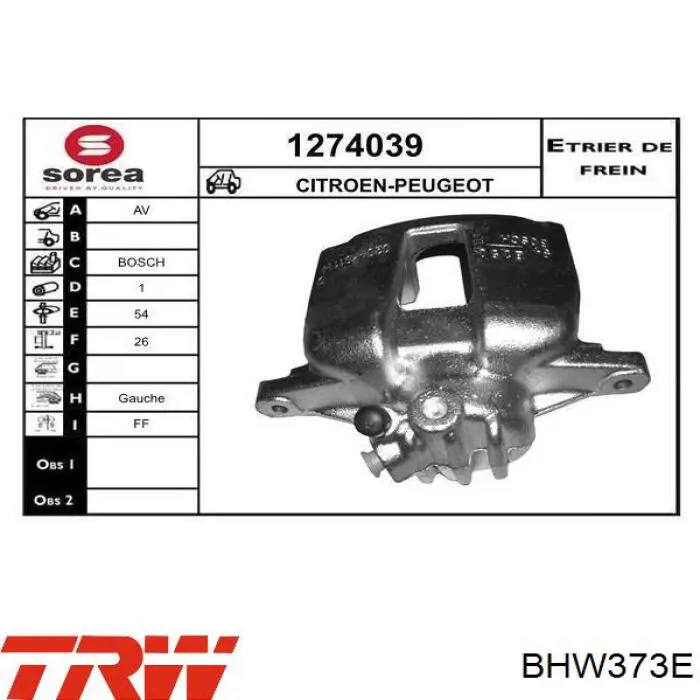 Супорт гальмівний передній лівий BHW373E TRW