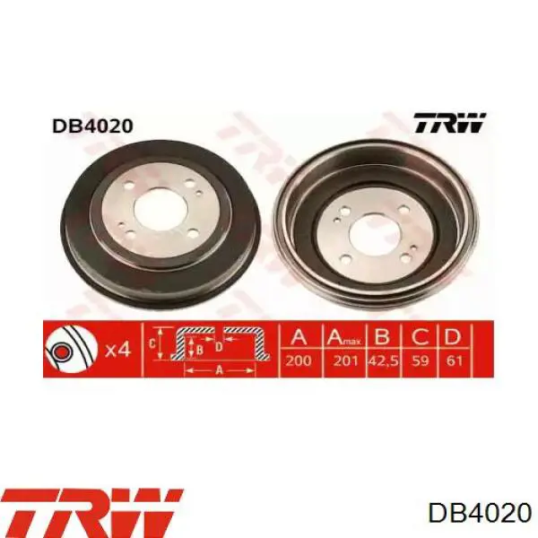 DB4020 TRW Тормозной барабан