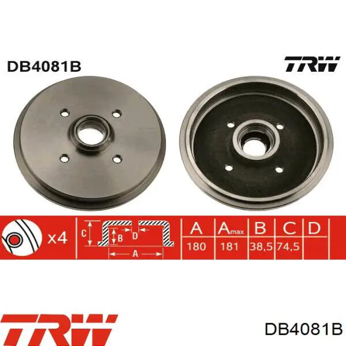 Барабан тормозной задний TRW DB4081B цена, от 31.15 USD