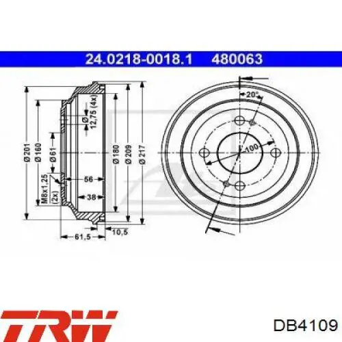 DB4109 TRW Тормозной барабан