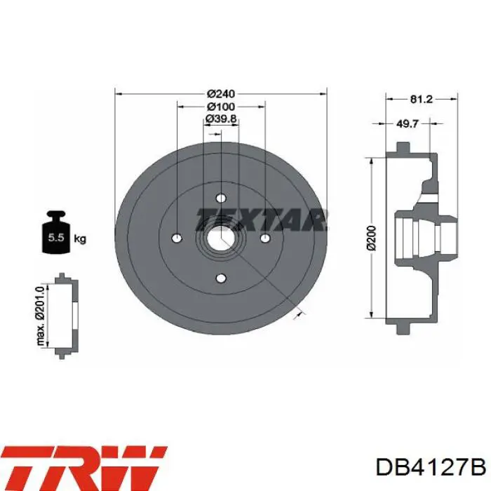 Задний барабан TRW DB4127B